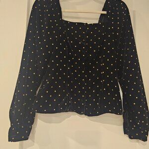 Sezane Annelise Blouse Velours Noir Pois Glitter - Size 36